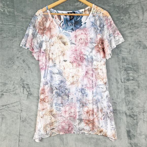 Womens Top XL‎ Romantic Floral Lace Bloomcore Fairy Coquette Boho Feminine Tunic - Picture 1 of 6